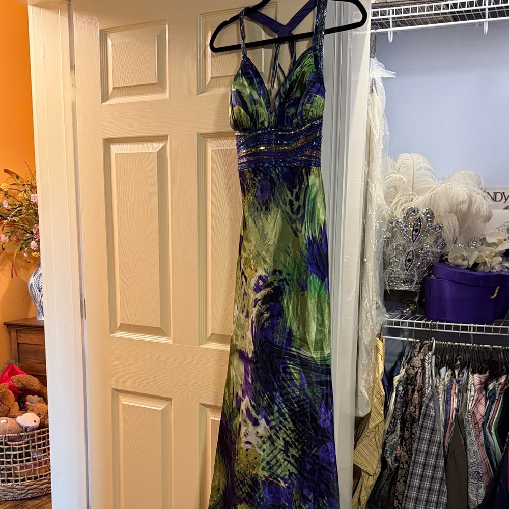 Vibrant Blue and Green Prom Dress